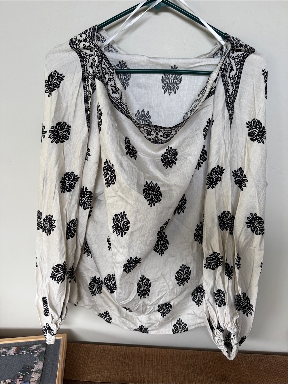 chic White Tunic with Black Medallion Print and Scoop Neckline